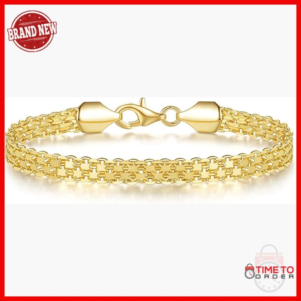 14K Gold Mesh Chain Bracelet Lobster Claw Clasp Adjustable 6.5-8.5 Inches